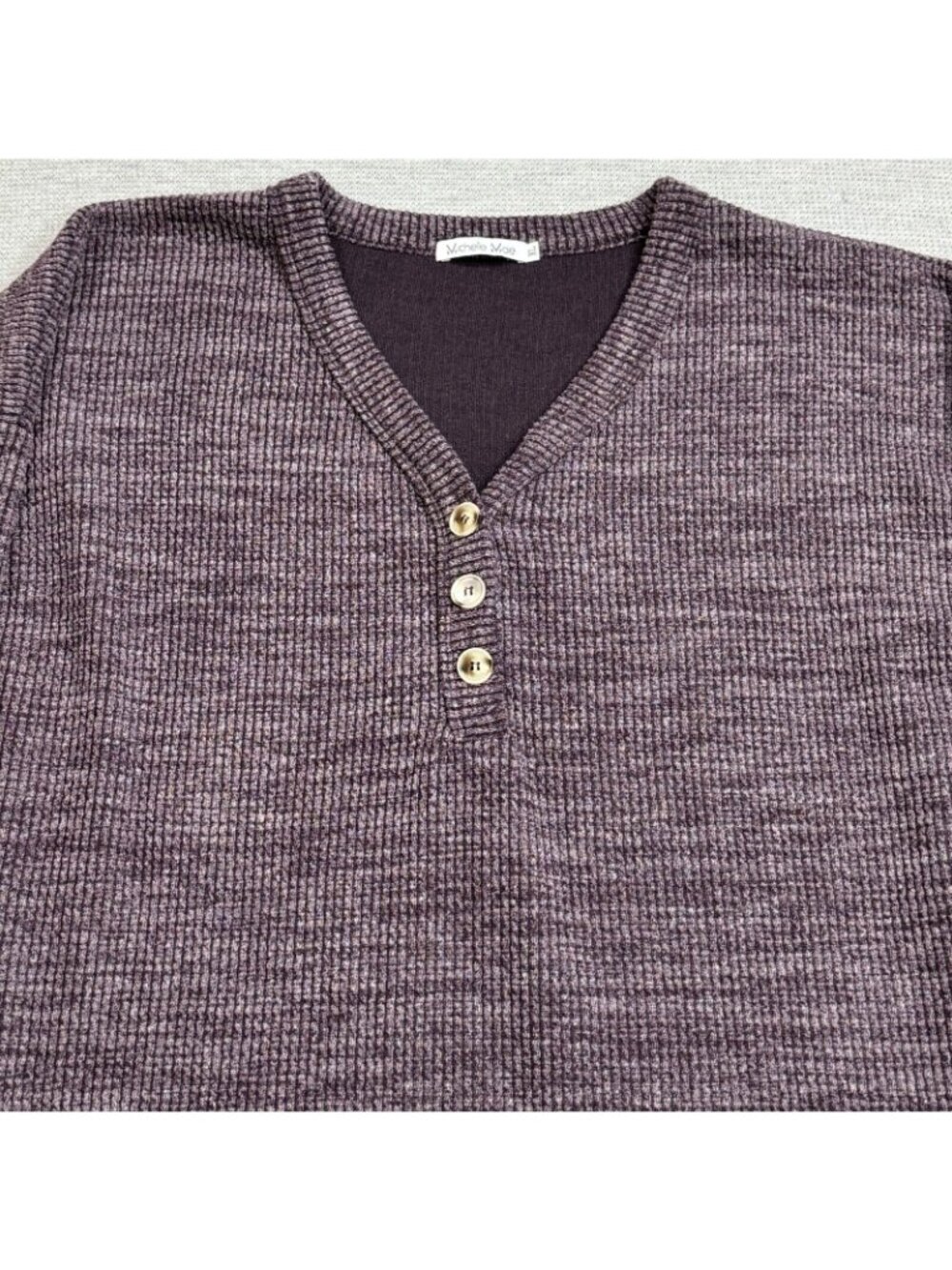 Michelle Mae V Neck Sweater Womens Size XL Purple Faux Buttons Long Sleeve - Picture 5 of 16